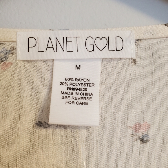 Planet Gold Shirt Women's Medium Ivory Chiffon Floral Long Sleeve Frill Shoulder - Picture 10 of 10